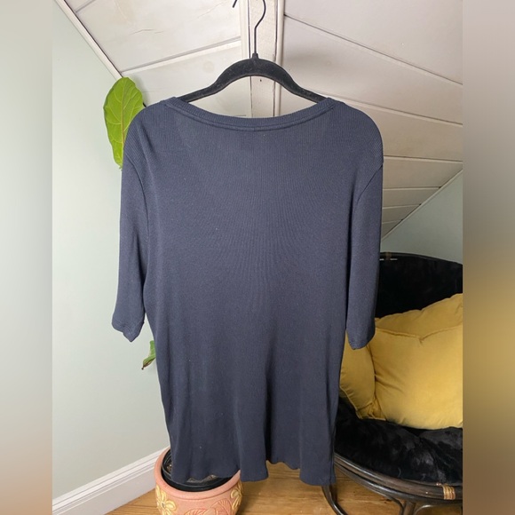 Magaschoni Black Pima Cotton Ribbed V- Neck Tee Size Large - Picture 5 of 8